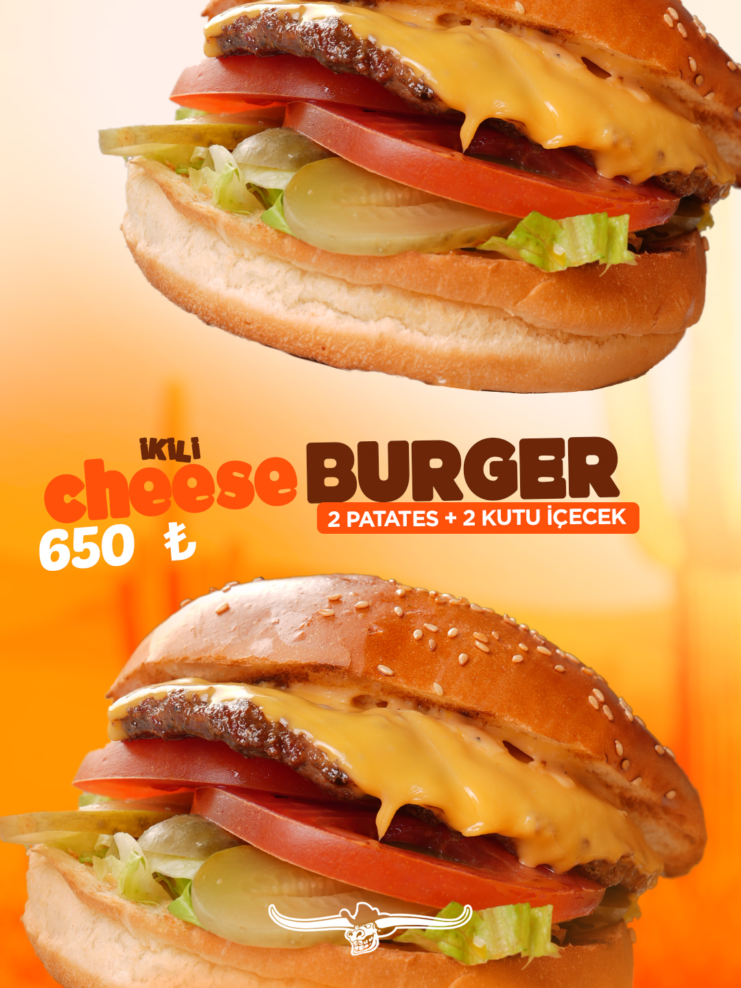 2’li Cheese Burger Menü — cips ve içecekli menü