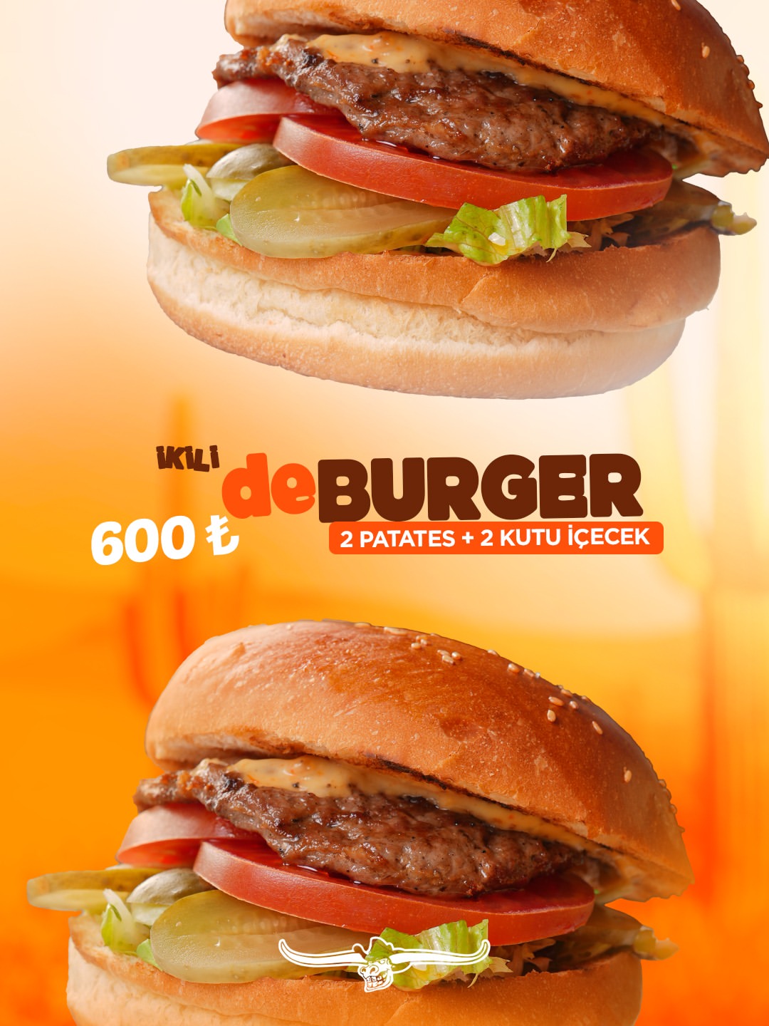 2’li De Burger Menü — cips ve içecekli menü