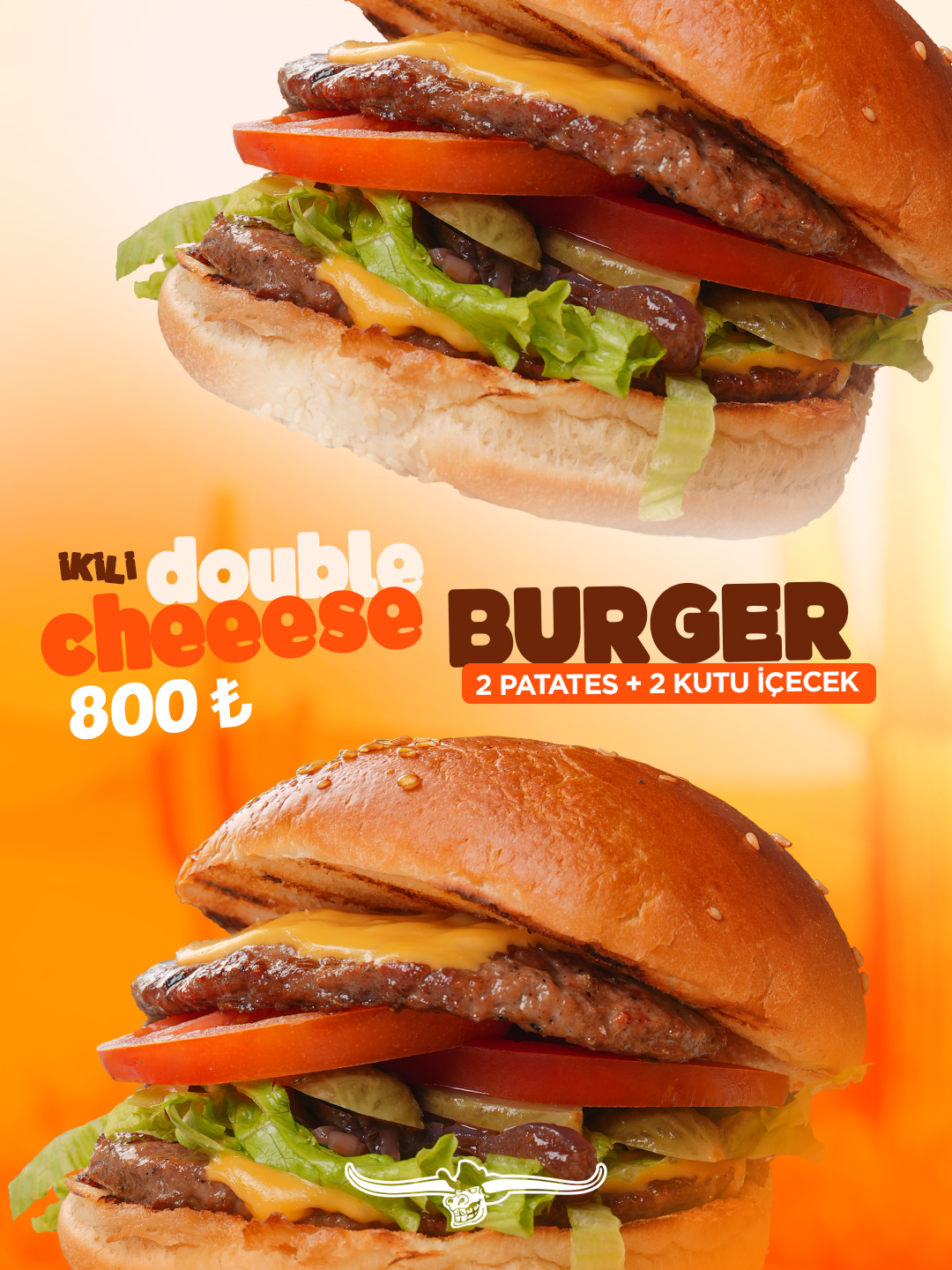 2’li Double Cheese Burger Menü — cips ve içecekli menü