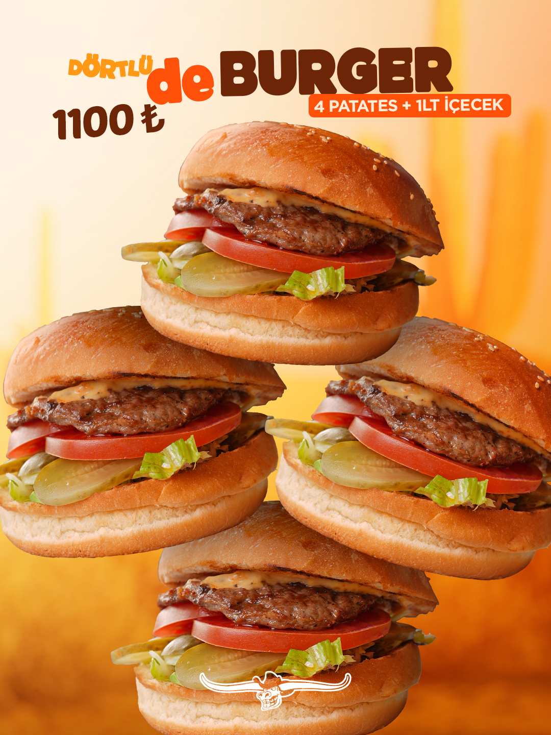 4’li De Burger Menü — cips ve içecekli menü