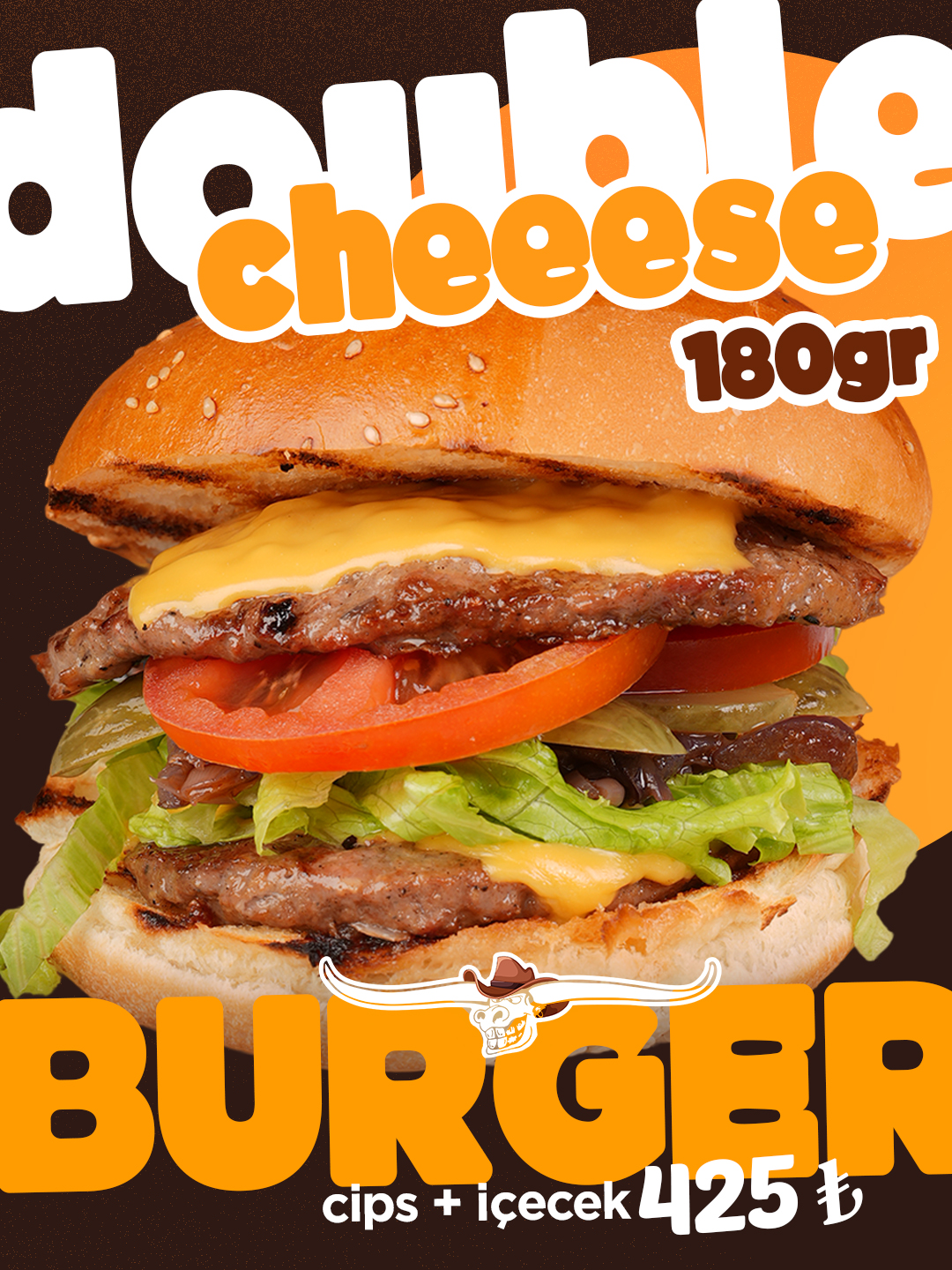 Double Cheese Burger — cips ve içecekli menü