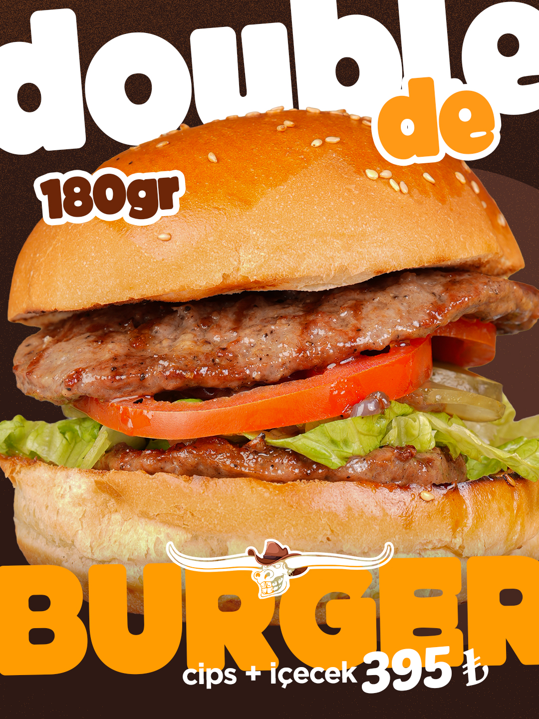 Double De Burger — cips ve içecekli menü